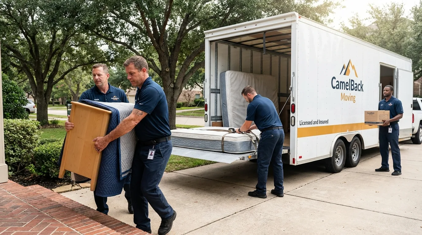 Crew loading residential truck for cross-state move from Bentleyville, PA