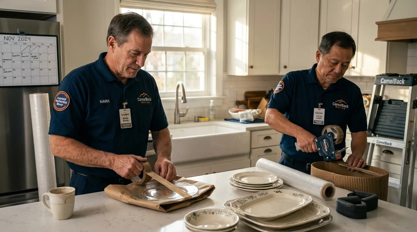 Professional crew packing kitchen dishware in Bentleyville, PA